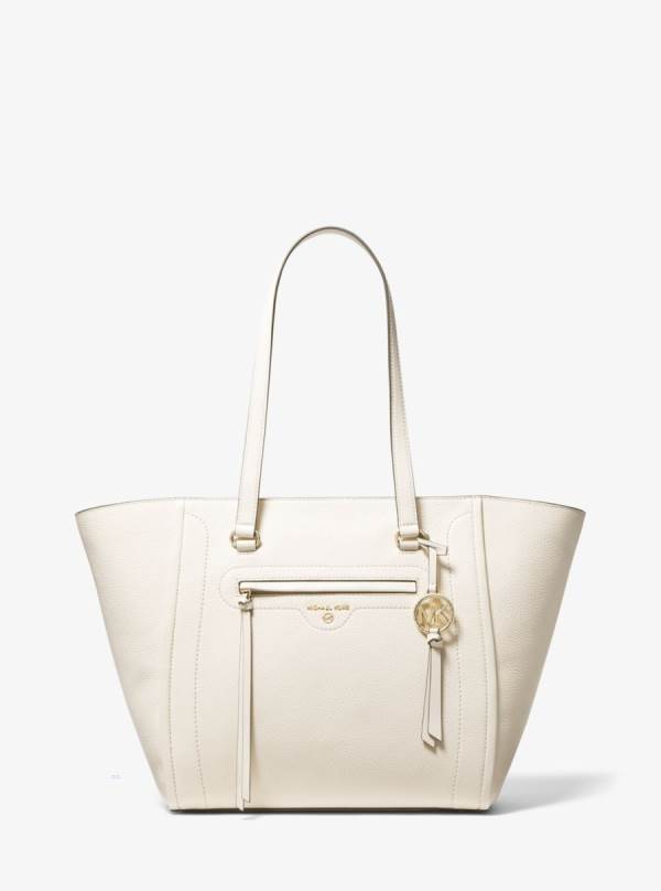 Damske Prenosná Taška Michael Kors Carine Large Pebbled Leather Krém - Kabelky Michael Kors Nejlevnejsi | NHVIK-8163